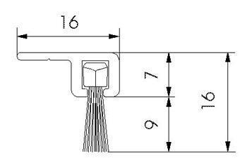 Profilé brosse 90° support alu dépassement de la brosse 9 mm