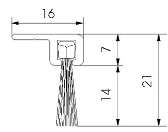 Profile brosse 90° support alu dépassement brosse 14 mm