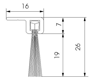 Profilé brosse 90° support alu dépassement de la brosse 19 mm