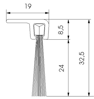Profile brosse 90° support alu dépassement brosse 24 mm